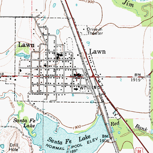 Topographic Map of Lawn Post Office, TX