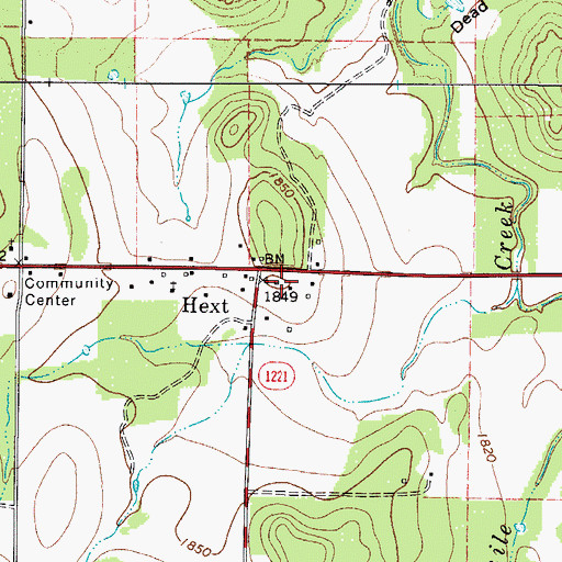Topographic Map of Hext Post Office, TX