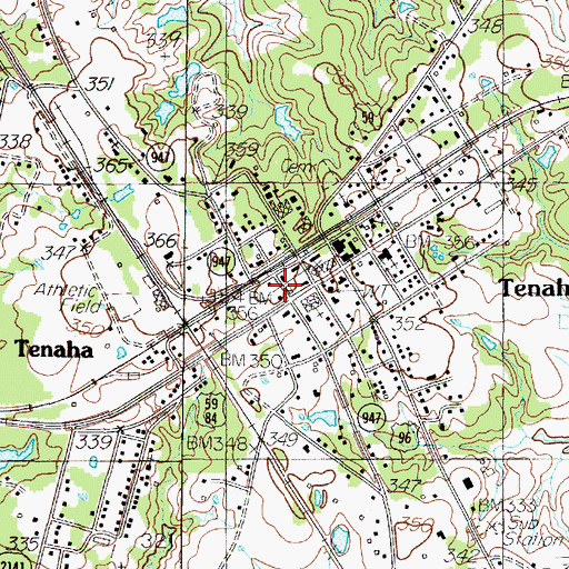 Topographic Map of Tenaha Post Office, TX
