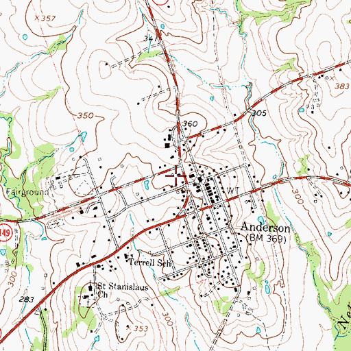 Topographic Map of Anderson Post Office, TX