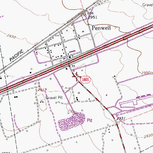 Topographic Map of Penwell Post Office, TX
