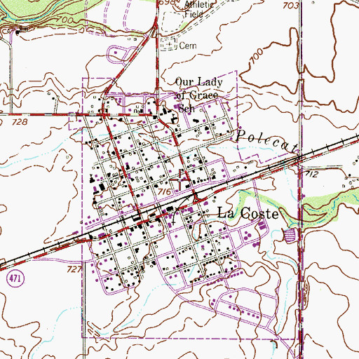 Topographic Map of LaCoste Post Office, TX
