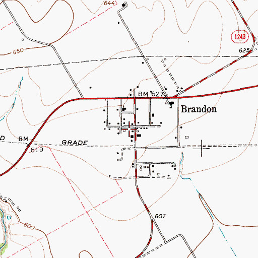 Topographic Map of Brandon Post Office, TX