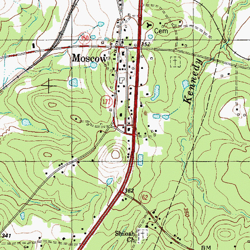 Topographic Map of Moscow Post Office, TX