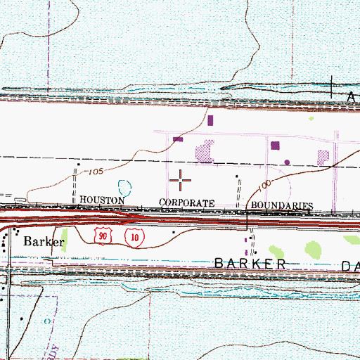 Topographic Map of Addicks Barker Post Office, TX