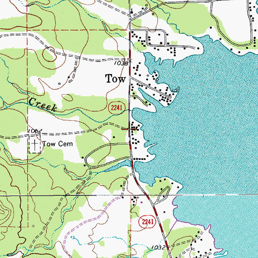 Topographic Map of Tow Post Office, TX