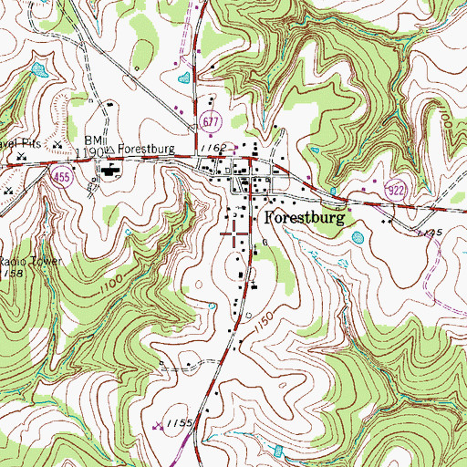 Topographic Map of Forestburg Post Office, TX
