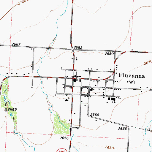 Topographic Map of Fluvanna Post Office, TX