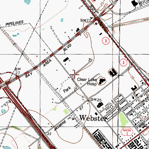 Topographic Map of Webster Post Office, TX