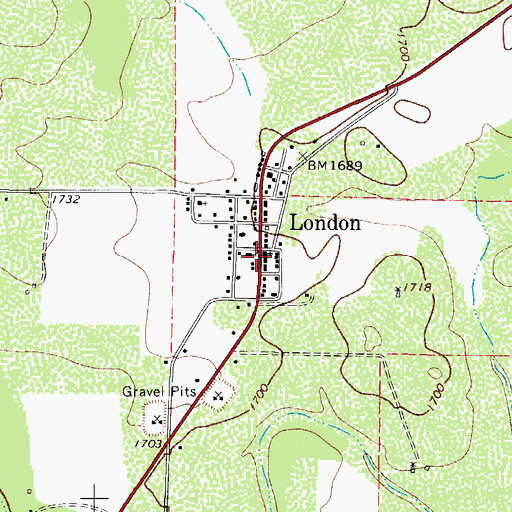 Topographic Map of London Post Office, TX