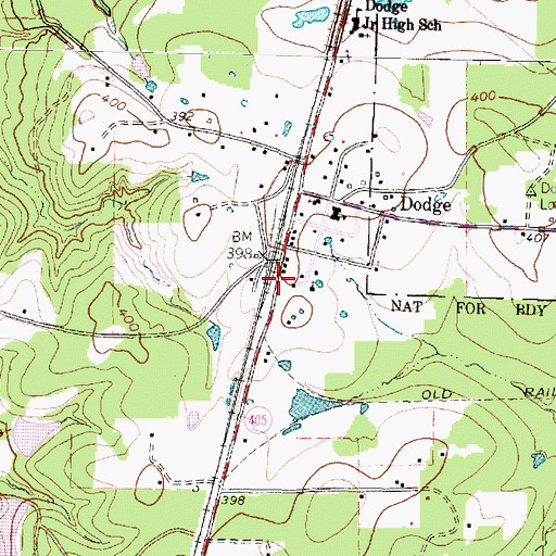 Topographic Map of Dodge Post Office, TX