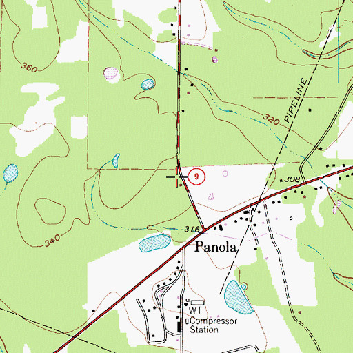 Topographic Map of Panola Post Office, TX