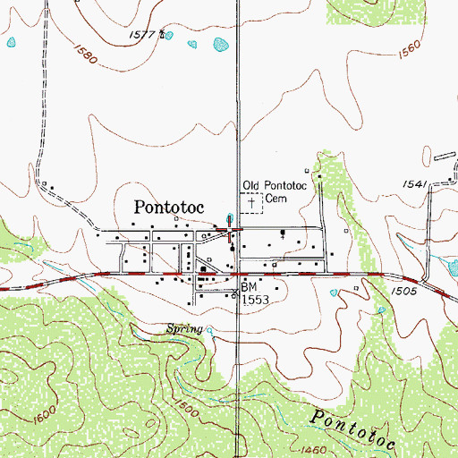 Topographic Map of Pontotoc Post Office, TX