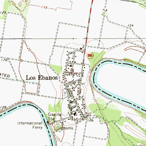 Topographic Map of Los Ebanos Post Office, TX