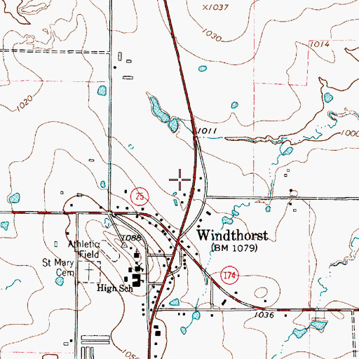 Topographic Map of Windthorst Post Office, TX