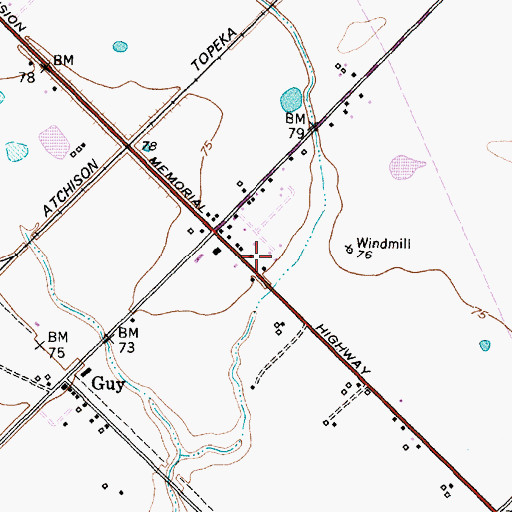 Topographic Map of Guy Post Office, TX