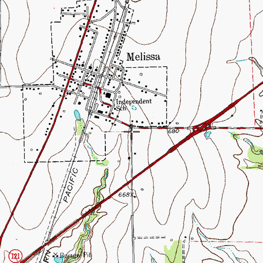 Topographic Map of Melissa Post Office, TX