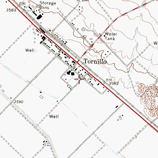 Topographic Map of Tornillo Post Office, TX