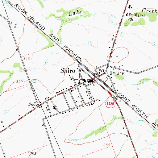 Topographic Map of Shiro Post Office, TX
