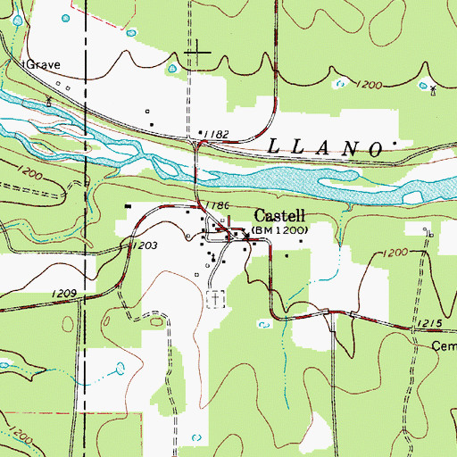 Topographic Map of Castell Post Office, TX