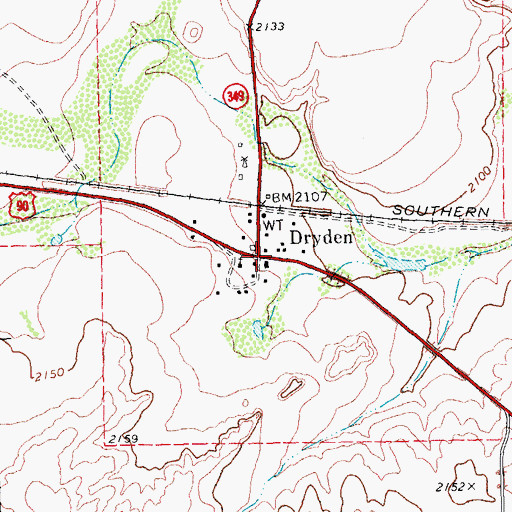 Topographic Map of Dryden Post Office, TX