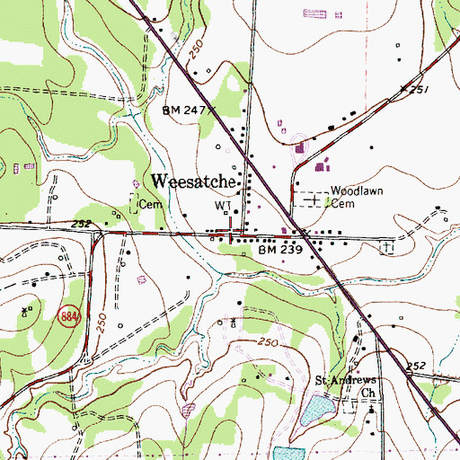 Topographic Map of Weesatche Post Office, TX