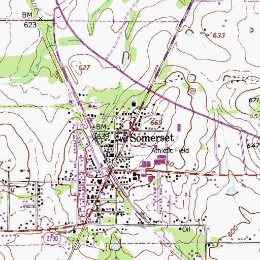Topographic Map of Somerset Post Office, TX