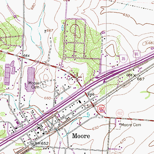 Topographic Map of Moore Post Office, TX