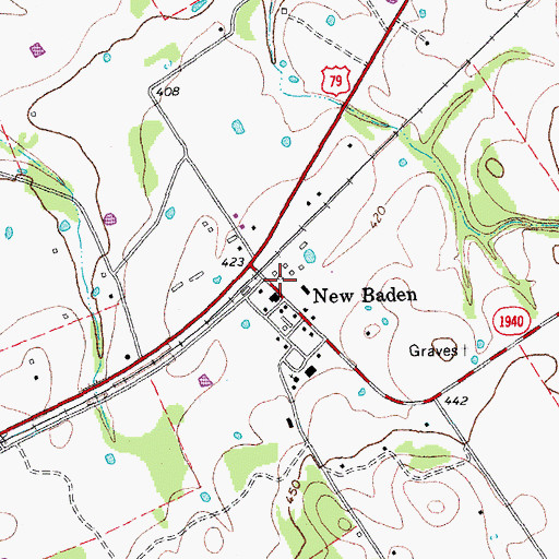 Topographic Map of New Baden Post Office, TX