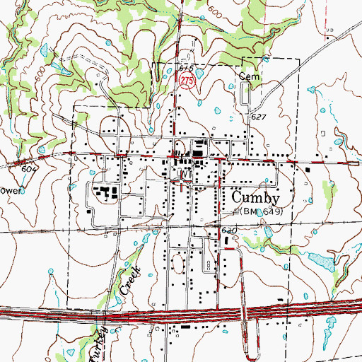 Topographic Map of Cumby Post Office, TX