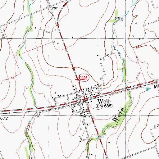 Topographic Map of Weir Post Office, TX