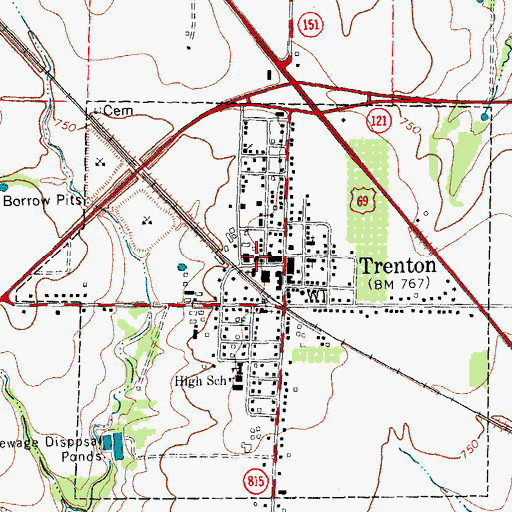 Topographic Map of Trenton Post Office, TX