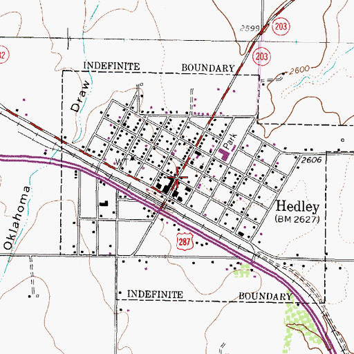 Topographic Map of Hedley Post Office, TX