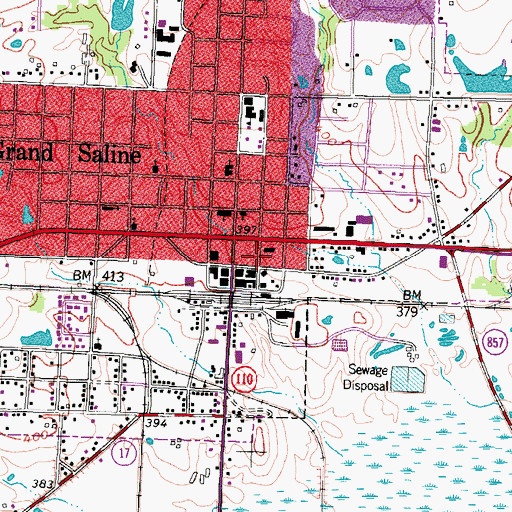 Topographic Map of Grand Saline Post Office, TX