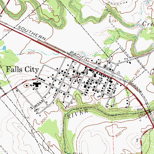 Topographic Map of Falls City Post Office, TX