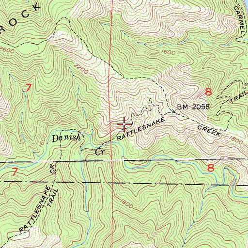 Topographic Map of Rattlesnake Creek Trail, CA