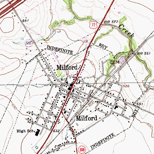 Topographic Map of Milford Post Office, TX