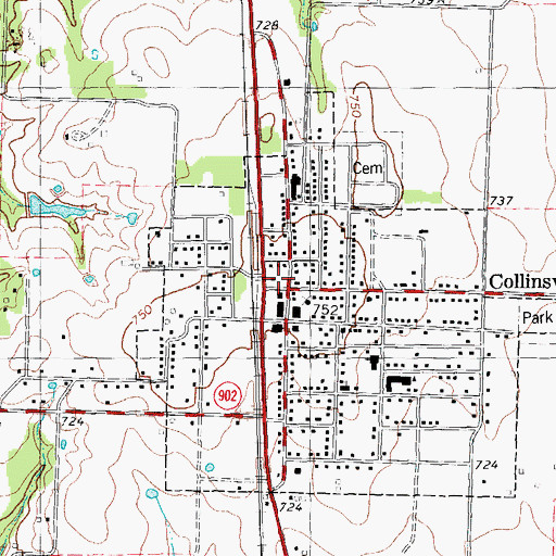 Topographic Map of Collinsville Post Office, TX