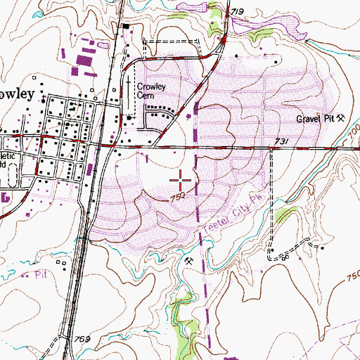 Topographic Map of Crowley Post Office, TX