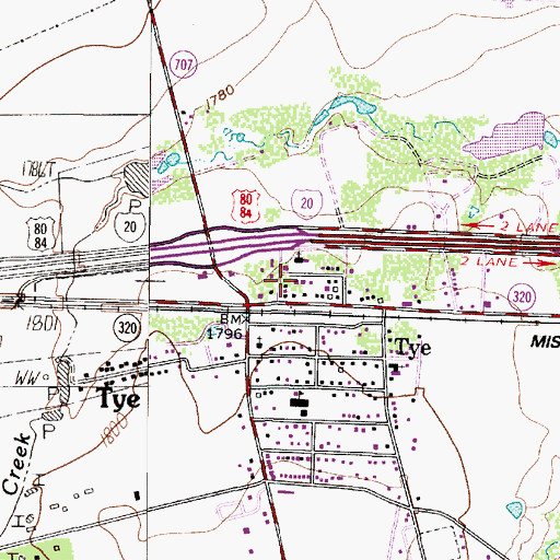 Topographic Map of Tye Post Office, TX