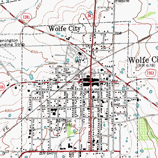 Topographic Map of Wolfe City Post Office, TX