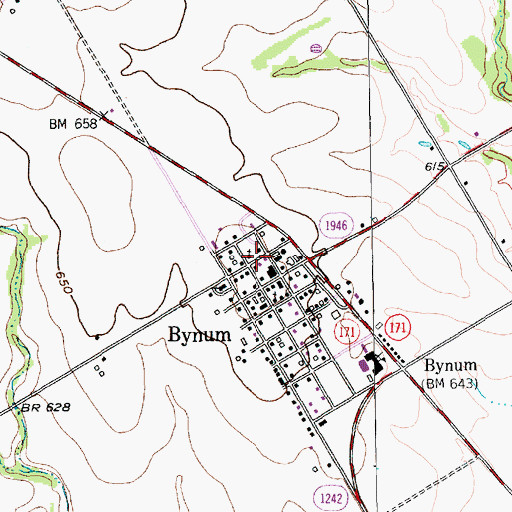 Topographic Map of Bynum Post Office, TX