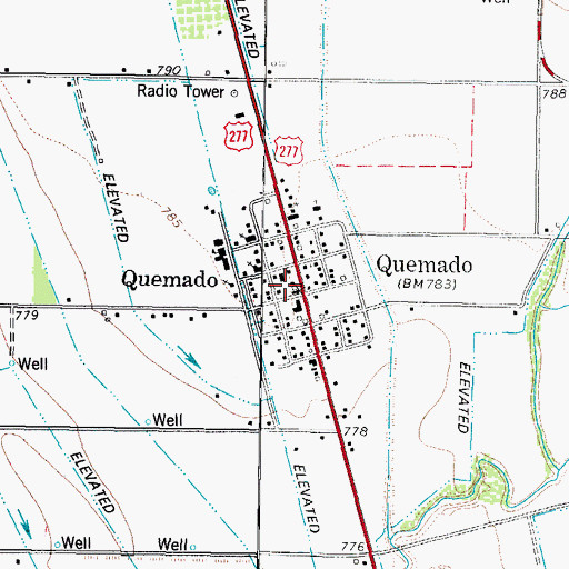 Topographic Map of Quemado Post Office, TX