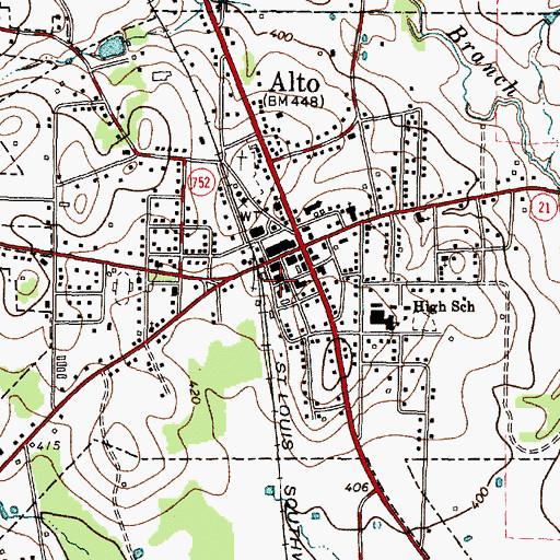 Topographic Map of Alto Post Office, TX