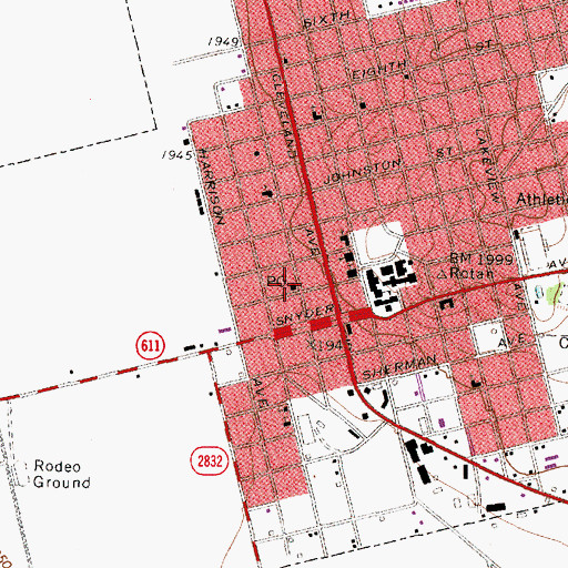 Topographic Map of Rotan Post Office, TX