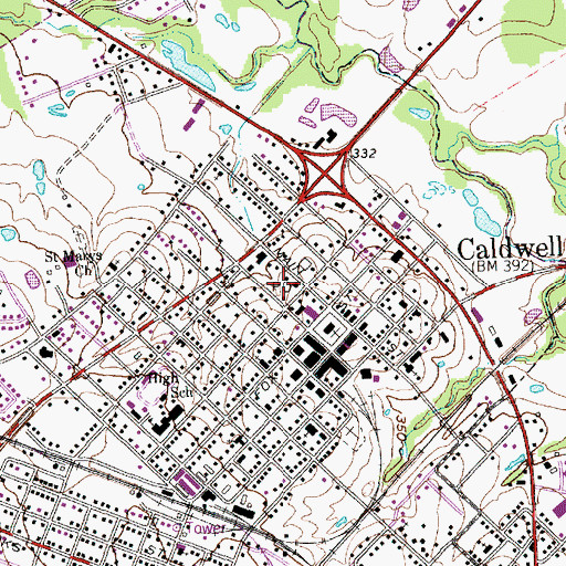 Topographic Map of Caldwell Post Office, TX