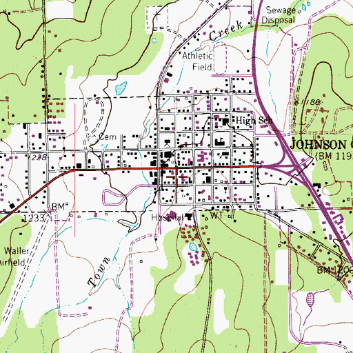 Topographic Map of Johnson City Post Office, TX