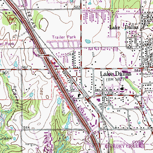 Topographic Map of Lake Dallas Post Office, TX