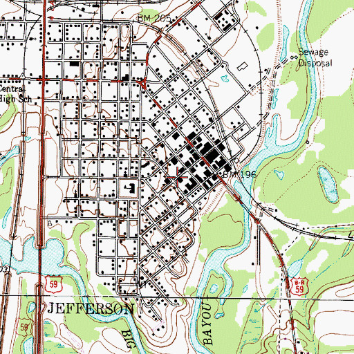 Topographic Map of Jefferson Post Office, TX