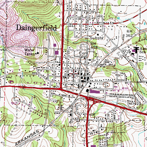 Topographic Map of Daingerfield Post Office, TX